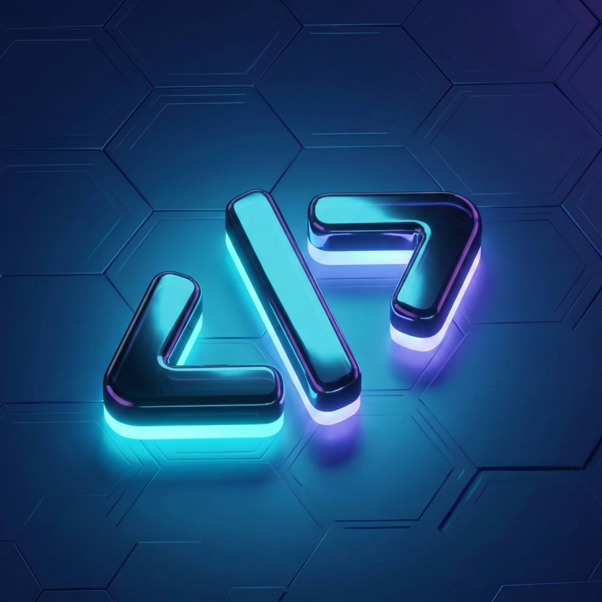A 3D glossy icon of code brackets glowing in neon cyan and purple, representing software engineering excellence.